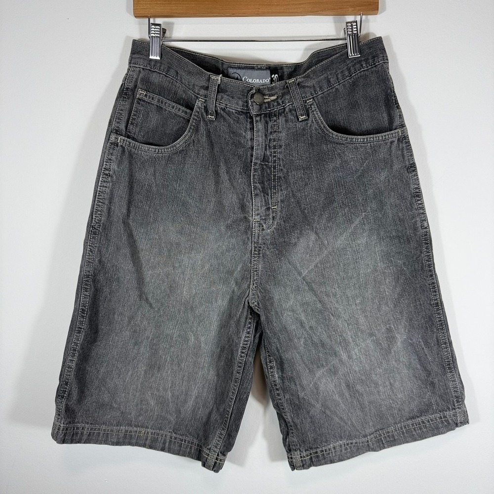 Colorado Mens Faded Black Denim Shorts Baggy Y2K 100% Cotton 30 Hip Hop Skater